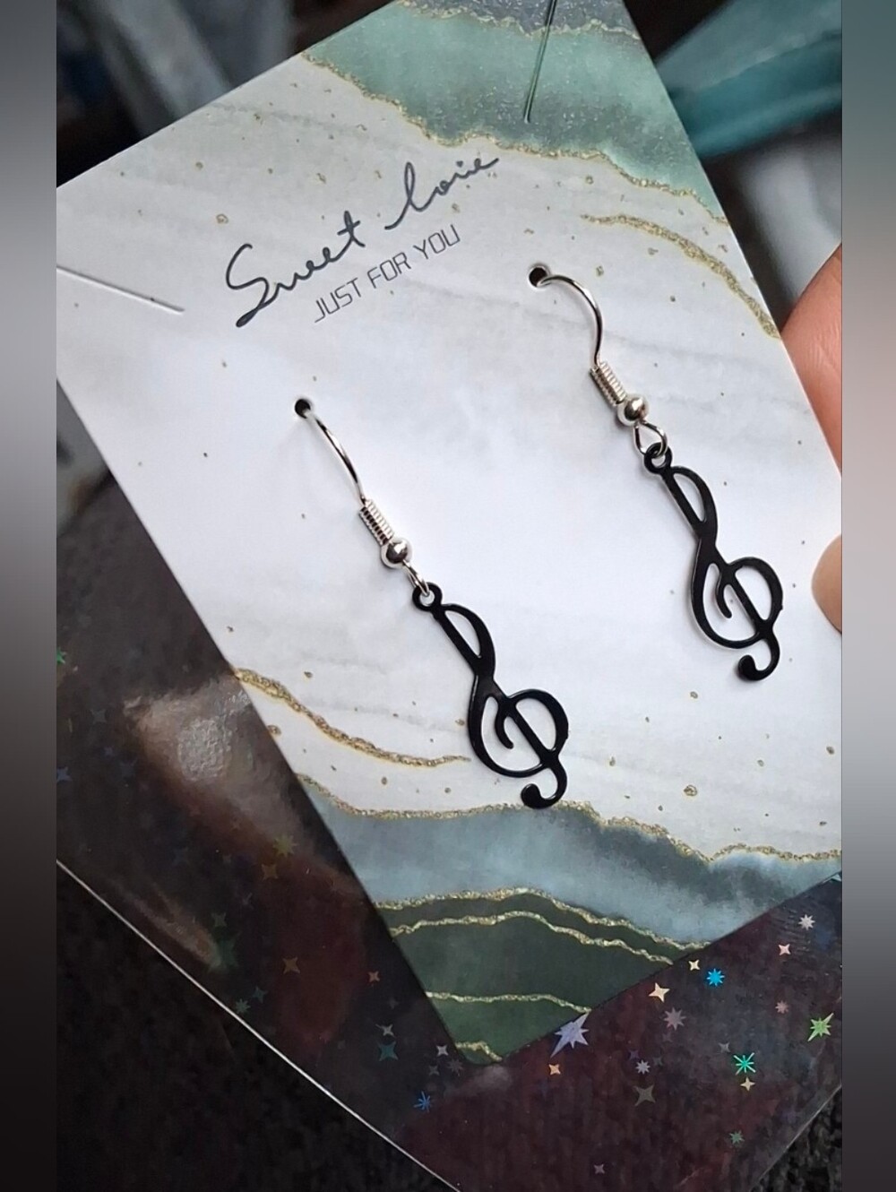 $8 Each Or Bundle 5/$20 Black Treble Clef Dangle Dainty Earrings